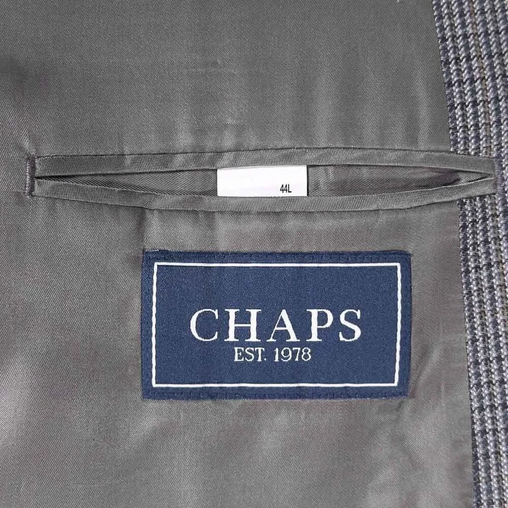 Chaps Ralph Lauren Mens 44L Gray Check Silk Wool Blazer Sport Coat Lined Jacket